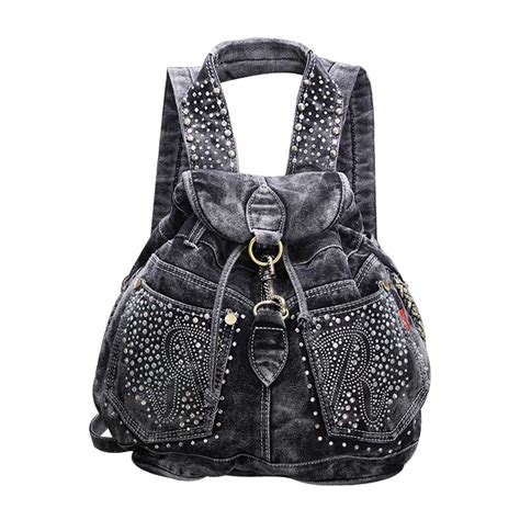 designer denim backpack.